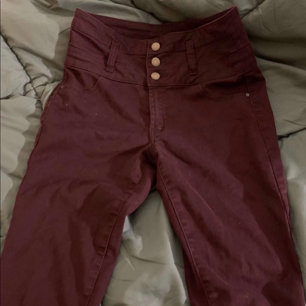 burgundy skinny jeans